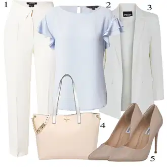 Outfit s Bílá/Béžová/Khaki/Krémová Kalhoty s nášivkou uprostřed/Kalhoty s Vysokým Pasem/Mušelínové kalhoty/Kalhoty se Štěrbinou/3/4 Kalhoty/Obleková Kalhoty/Rovná Kalhoty/Capri kalhoty/Mrkvová Kalhoty Karen Millen "Obchodní Outfit"