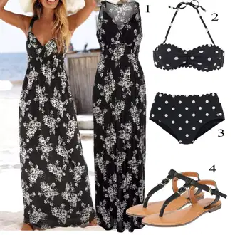 Bez rukava Outfit sa Crna/Smeđa Haljina za Plažu/Duga Ljetna Haljina/Maksi Haljina/Haljina S Printom Lascana "Ljetni outfiti"