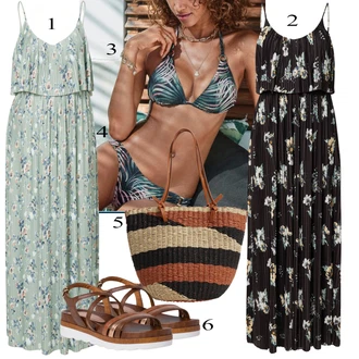 Outfity pro zábavu Tropický s Růžová/Modrá Bandeau Podprsenka/Podprsenka push-up bez ramínek/Podprsenka s výstřihem push-up/Podprsenka Balconette Lascana, Růžová/Tmavě zelená Bikiny - Spodní Díl/Bandeau Bikin/Bikinové plavky s vycpávkami/Balconette-bikini/Bikiny s volánky/Provázkové bikini/Zavinovací bikini/Spodní díl bikin/Bikiny hotpant Lascana "Letní Outfit"
