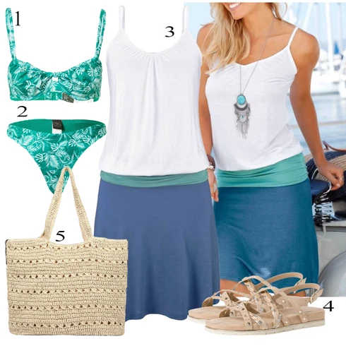 Kopalke kombinirajte z Große Körbchen HUNKEMÖLLER, HUNKEMÖLLER, Modra BEACH TIME, Zelena Sandali Tamaris, Bež Torbe za čez ramo ESPRIT
