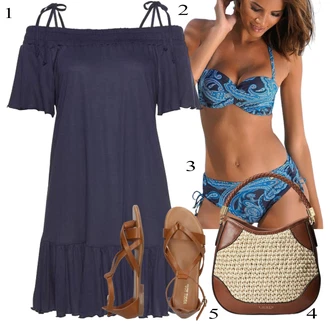 Outfit sa Plava/Tamnoplava Bikini set Push-Up Bikini/Push up tankini/Gornji Dijel Bikinija S Trakom/Gornji Dio Bikinija/Omotati bikini/Brazilski bikini/Bandeau kupaći kostim/Bandeau tankini Lascana "Ljetni outfiti"