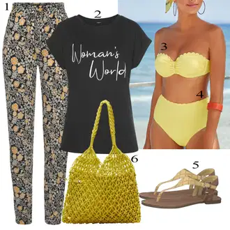 S šljokicama Outfit sa Smeđa/Bež/Crvena/Bijela Hlača Velika Veličina/Tajice Velika Veličina Lascana "Ljetni outfiti"