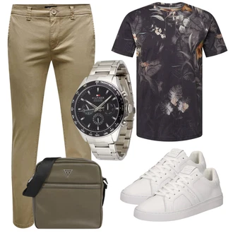 Elegant Outfit mit Khaki Twill Hose/Slim Hose/Skinny Hose Only & Sons "Street Style Outfit"Look: Uni, Rad, Smart Casual, Outdoor, Coole, Old Money, Unisex, Casual, Elegant
