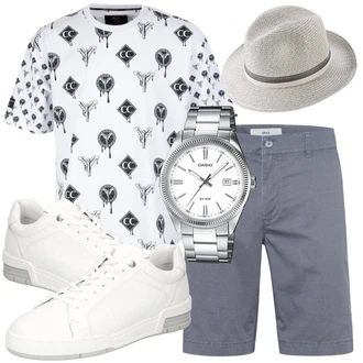 Outfit mit Weiß/Blau Hemd Brax "Stylische Sommerlaune"