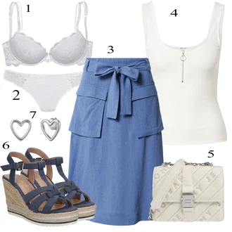 Outfit s Světle modrá/Modrá/Tmavě modrá Krajková podprsenka/Průsvitná podprsenka a podprsenka s kosticí/Pánské boty ve velikosti 11/Podprsenka s kosticemi/Push-Up Podprsenka/Měkká podprsenka/Zmenšující Podprsenek/Prsatější střih podprsenky/Podprsenka Bez Kostic/Bezdrátová podprsenka/Podprsenka Balconette/Kojící podprsenka Lascana "Letní Outfit"