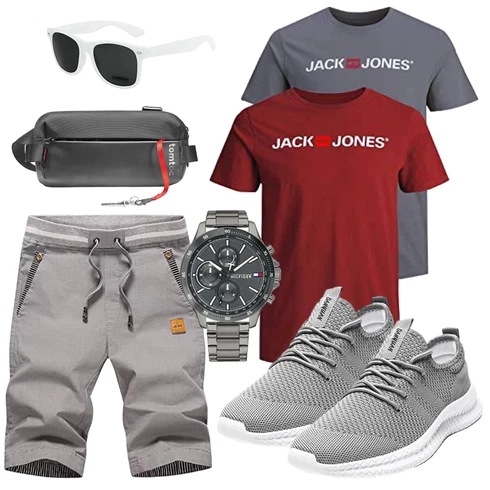 Grau/Khaki/HellGrau/DunkelGrau Hemd Chino Shorts/Kurze Hose/Baggy Short/Musselin Shorts/Bermuda/Capri/Cargo Short/Leinen-short/SweatShorts JustSun kombinieren