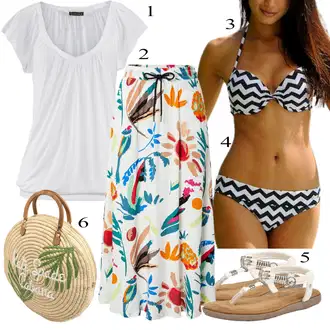 Nev?sta Outfit s Vícebarevný/Bílá/Krémová 60tého Léta Sukn?/Midi Sukn?/Sukn? S Kv?tinovým Vzorem/90tá Léta Sukn?/Sukn? s potiskem About You "Letní Outfit"