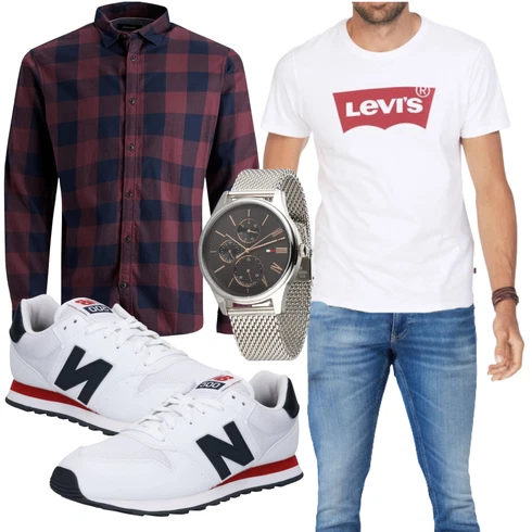 Herbst Rot/Dunkelrot/Bordeaux/Lila Bluse Große Größe/Flanellhemd/Kariertes Hemd Jack & Jones kombinieren