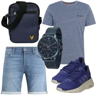 Keilabsatz Outfit mit Hellblau/Blau/Dunkelblau Schuh Sommer Sneaker/Sneaker Low/Schmaler Sneaker/gesundheitsSchuh Adidas Originals "Alltagsoutfit"