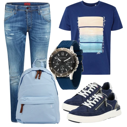 Blau/Hellblau Knöchelstiefel/Biker Jeans/Boyfriend Jean/Jeans mit Schlitz/Jeans mit Loch/Low Rise Jean/Low Waist Jean/Lederjacken/Lederjacke/Slim Fit Jeans Jack & Jones kombinieren