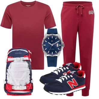Normale Länge Outfit mit Rot Hemd/T-Shirt Jack & Jones "Alltagsoutfit"