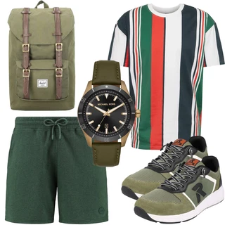 Outfit mit Dunkelgrün/Grün Sweatshorts/Leinen-short/Bermuda/Musselin Shorts/Kurze Hose Shiwi "Alltagsoutfit"