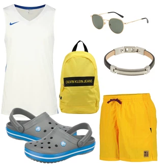 Outfit mit Grau Sandalen Crocs "Beach Outfit"