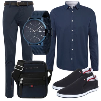Outfit mit Schwarz Canvas-Sneaker/Freizeitschuh/Stoffschuh/Schuh Ohne Schnürsenkel/Schmaler Sneaker/Turnschuh ohne Schnürsenkel/Sommer Sneaker Tommy Hilfiger "Büro Outfit"