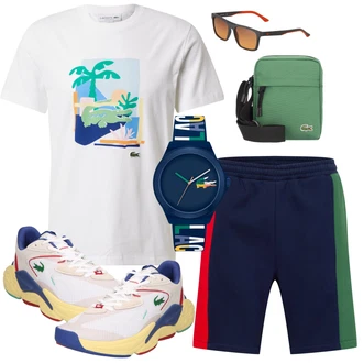 Outfit mit Rosa/Beige/Blau Sneaker Lacoste "Buntes Sommer Outfit"