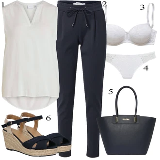Outfit s Tmavě modrá/Modrá Ležérní Kalhoty/Látková Kalhoty/Žerzejová Kalhoty/Jogger Kalhoty/Mušelínové kalhoty/Úzká Kalhoty/Navlékací Kalhoty/Sportovní kalhoty/Teplák/Tréninková Kalhoty Ichi "Letní Outfit"