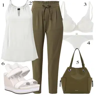 Outfit s Krémová/Béžová/Bílá Kožené bundy pro muže/Podprsenka s kosticemi/Měkká podprsenka/Bezdrátová podprsenka/Zmenšující Podprsenek/Podprsenka Bez Kostic/Krajková podprsenka/Podprsenka Balconette/Průsvitná podprsenka a podprsenka s kosticí/Pánské boty ve velikosti 11 Lascana "Outfit na léto"