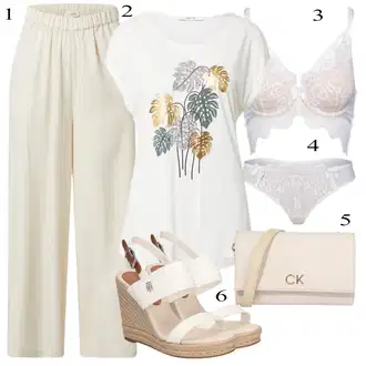 20 léta Outfit s Béžová/Bílá/Krémová/Khaki Plisovaná Kalhoty/Plisovaná Kalhoty/Navlékací Kalhoty/Široká Kalhoty/Kalhoty s nášivkou uprostřed/Slinky Kalhoty/Tradiční Kalhoty/Paperbag Kalhoty/Mušelínové Kalhoty Edited "Letní vzhled pro módní ženy"Look: Rad, Emo, 20 léta, 90tá léta, Klasické, Elegantní, Old Money, Venkovní, Traditional, Univerzitní
