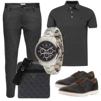 Smart Casual Outfit mit Hellgrau/Dunkelgrau/Khaki/Grau Business Hose/Chino Hose/Leggings Cord Legging/Cordhose/Hose mit Schlitz/Skinny Hose/Slim Hose Only & Sons "Casual Business Outfit"Look: Büro, Old Money, Outdoor, Smart Casual