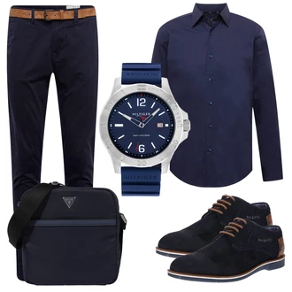 Outfit mit Dunkelblau Slim Hose/Cordhose/Cord Legging/Skinny Hose/Samthose/Twill Hose/Jeggings Tom Tailor Denim "Casual Business Outfit"