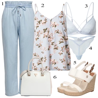 Outfit s Modrá/Světle modrá Angora Prádlo/Spodní kalhotky/Tanga/Kalhotky/Tanga/Brazilské Kalhotky/Klasické kalhotky/Průsvitná kalhotka/Průhledná kalhotka about you x hunkemöller "Perfektní na léto"