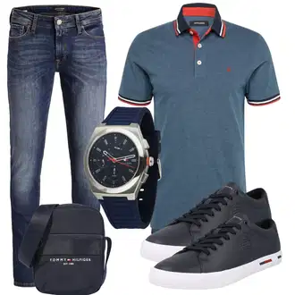 Business Outfits mit Dunkelblau/Blau/Rot/Hellblau Bluse Große Größe/Shirt & Top Große Größe/Poloshirt Jack & Jones "Casual Business Outfit"