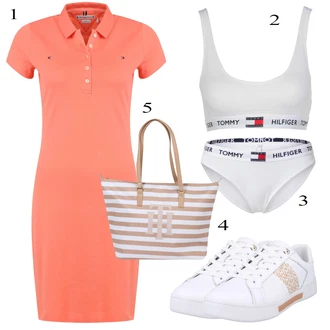 Polo-límec Outfit s Oranžová Slim Fit Džíny/Zimní Pletené Šaty/Svetrové Šaty Tommy Hilfiger "Outfit na léto"