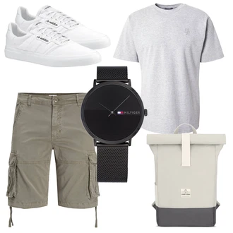 Knielang Outfit mit Dunkelgrün/Khaki Hemd/Bermuda/Cargo Short/Kurze Hose Jack & Jones "Cool für die Freizeit"