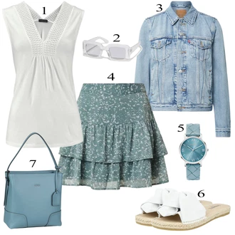 Outfit s Zelená/Tyrkysový Sukně Vrstevná/Sukně S Květinovým Vzorem/90tá Léta Sukně/Sukně s potiskem/Moderní Sukně Leger by Lena Gercke "Perfektní na léto"