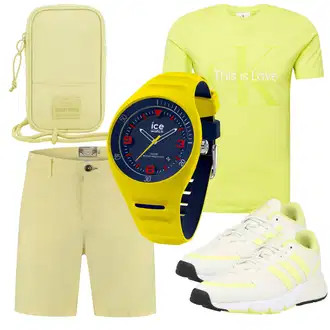 20er Jahre Outfit mit Gelb/Khaki Bermuda/Chino Shorts Shiwi "Cooles Alltagsoutfit"Look: 20er Jahre, Classic, Maritim, Schön, Preppy, Smart Casual, Unisex