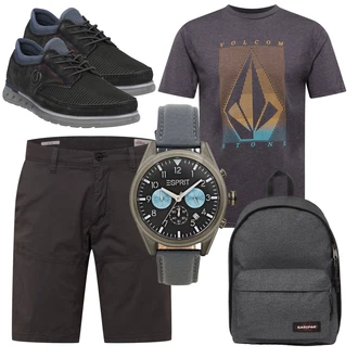 Outfit mit Schwarz/Grau Casual T-Shirt Volcom "Cooles Alltagsoutfit"