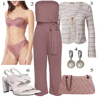 Outfit s Fialová Overal se širokými nohavicemi/Svatební kombinéza/Overal s půlkulatým výstřihem/Slavnostní overall/Letní overall/Elegantní overal Lascana "Letní vzhled pro módní ženy"