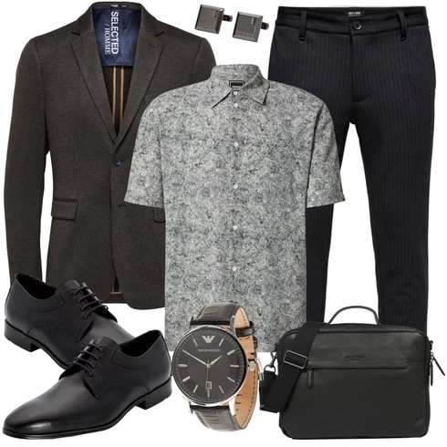 Grau/Hellgrau/Dunkelgrau Hawaii Hemd/Kurzarm Hemd/Business Hemd/Casual Hemd/Hemdbluse about you x swalina&linus kombinieren