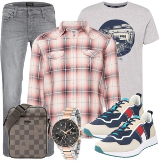 Schlichte Outfit mit Hellgrau/Grau Straight Leg Jean/Slim Fit Jeans/Tapered-Jeans/Regular-Fit Jeans/Damen 7/8-Länge Jeans/Low Rise Jean/Sportschuhe/Girlfriend Jeans/Winterjacke/Leder Schuhe/Formelles Hemd Jack & Jones "Freizeit Outfit"Look: Uni, Classic, Smart Casual, Old Money, Premium, Schlichte