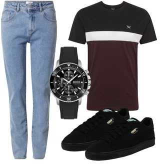 Sportlich Outfit mit Dunkelrot/Bordeaux/Rot Funktions T-Shirt/Ausgefallenes T-Shirt/T-Shirt Training/Ringelshirt/Kurzarm T-Shirt/Sport-Top/Shirt/Casual T-Shirt Iriedaily "Freizeit Outfit"Look: Color Blocking, Rad, Skater, Rap, Uni, Sportlich