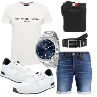 Schmal Kurvige Outfit mit Creme/Weiß/Grün/Khaki Bluse Große Größe/Shirt & Top Große Größe/Funktions T-Shirt/T-Shirt Training/Ausgefallenes T-shirt/Kurzarm T-Shirt/Shirt/Print Shirt/Umstands T-Shirt/Casual T-Shirt/T-Shirt Mit Print Tommy Hilfiger "Freizeit Outfit"