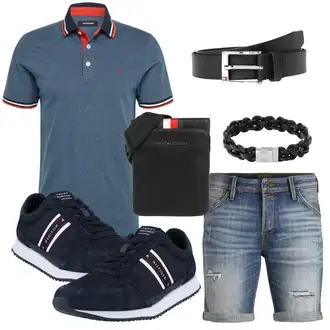 Outfit mit Dunkelblau/Blau/Rot/Hellblau Bluse Große Größe/Shirt & Top Große Größe/Poloshirt Jack & Jones "Freizeit Outfit"