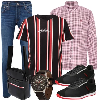 Retro Outfit mit Blau/Hellblau Slim Fit Jeans/Leder Schuhe/Lederjacke/Damen 7/8-Länge Jeans/Low Rise Jean/Tapered-Jeans/Winterjacke/Low Waist Jean/Schlupfjeans/Jeans mit Schlitz/Straight Leg Jean/Regular-Fit Jeans/Cropped Jeans/Knöchelstiefel Jack & Jones "Freizeit Outfit"Look: Uni, Coole, Schlichte, 70er, Classic, Old Money, Retro