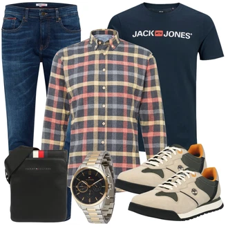 Outfit mit Hellblau/Rot/Mischfarben Bluse Große Größe/Kariertes Hemd/Flanellhemd/Buntes Hemd Kronstadt "Freizeit Outfit"