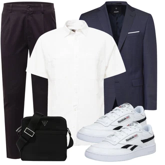 Outfit mit Weiß/Schwarz/Creme Sneaker Low/Skateschuh/Vintage Sneaker/Sommer Sneaker/Leder Sneaker/Schmaler Sneaker/Sneaker Mit Klettverschluss Reebok "Freizeit Outfit"