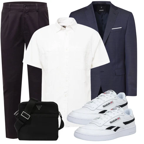 Sportlich Weiß/Schwarz/Creme Schuh Sneaker Low/SkateSchuh/Vintage Sneaker/Sommer Sneaker/Leder Sneaker/Schmaler Sneaker/Sneaker Mit Klettverschluss Reebok kombinieren mit Schwarz Anzug JOOP!Look: Esthetische, Streetwear, Sportlich, Retro, Classic, 90er, Rap, Skater