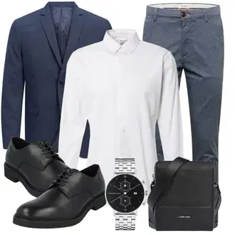 Outfit mit Blau/DunkelBlau/HellBlau/Grau Anzug Sakko/Kaschmir-Strickjacke/Baumwoll Strickjacke/Wolle Strickjacke/Stehkragen-Strickjacke/Strickjacke Gefüttert/Sommerstrickjacke/Strickjacke Tracht/Anzug Jack & Jones "Freizeit Outfit"