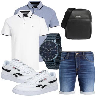 Outfit mit Weiß/Schwarz/Creme Sneaker Low/Skateschuh/Vintage Sneaker/Sommer Sneaker/Leder Sneaker/Schmaler Sneaker/Sneaker Mit Klettverschluss Reebok "Freizeit Outfit"