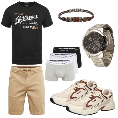 Grau Schmuck Fossil kombinieren mit Schwarz Casual T-Shirt Blend