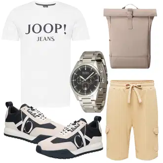 Outfit mit Silber/Schwarz/Dunkelgrau/Rosa/Braun Kettenuhr/Uhrenbatterie/Uhrwerkzeug/Armbanduhr Boss "Freizeit Outfit"