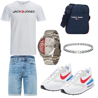 Schmal Kurvige Outfit mit Schwarz/Hellblau/Weiß/Blau Bluse Große Größe/Shirt & Top Große Größe/Ausgefallenes T-shirt/Kurzarm T-Shirt/Funktions T-Shirt/Print Shirt/Umstands T-Shirt/T-Shirt Training/Laufschuhe für Männer/T-Shirt Spruch/Casual T-Shirt Jack & Jones "Freizeit Outfit"