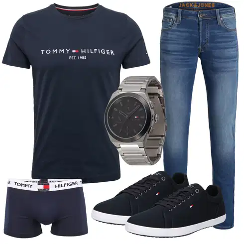 Dunkelblau Bluse Große Größe/Shirt & Top Große Größe/Funktions T-Shirt/Kurzarm T-Shirt/Ausgefallenes T-shirt/Shirt/T-Shirt Training/Casual T-Shirt Tommy Hilfiger kombinieren mit Schwarz Uhr Tommy Hilfiger