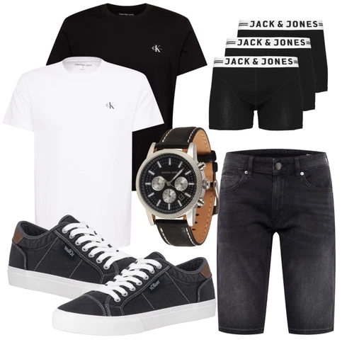Basic Schwarz/Weiß/Rot Shirt-Set/Kurzarm T-Shirt/Funktions T-Shirt/Ausgefallenes T-shirt/T-Shirt Training/Laufschuhe für Männer Calvin Klein Jeans kombinieren