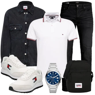 Outdoor Outfit mit Schwarz/Grau/Dunkelgrau Slim Fit Jeans/Biker Jeans/Winterjacke/Leder Schuhe/Lederjacke/Thermojeans/Low Rise Jean/Tapered-Jeans/Straight Leg Jean/Damen 7/8-Länge Jeans/Regular-Fit Jeans/Herren Lederjacke Jack & Jones "Freizeit Outfit"Look: Uni, Premium, Coole, Old Money, Schlichte, Moderne, Outdoor, Schön, Casual, Smart Casual