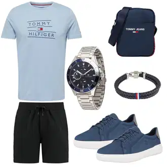 Outfit mit Schwarz Sweatshorts/Musselin Shorts/Bermuda/Kurze Hose/Baggy Short Shiwi "Freizeit Outfit"